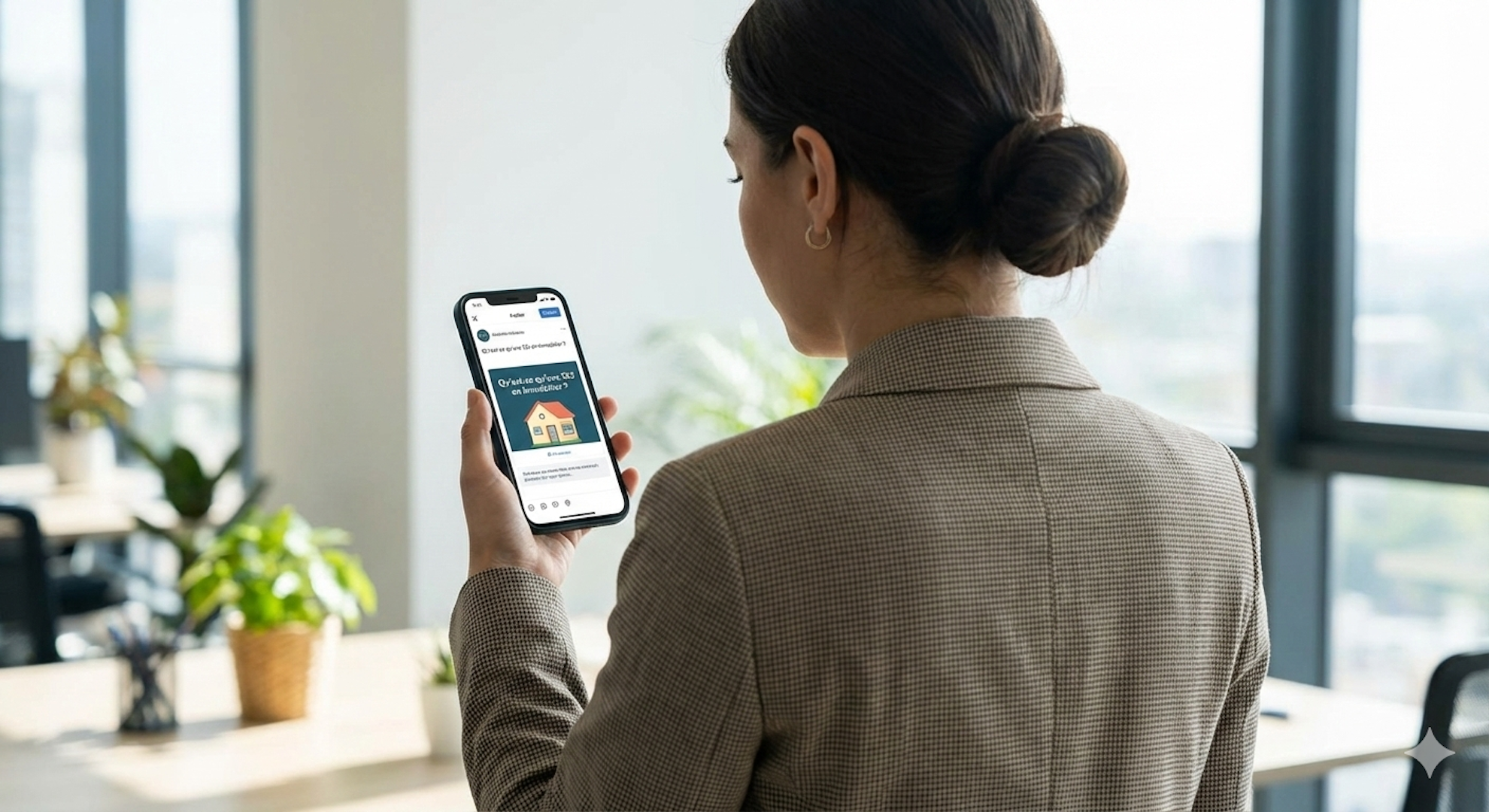 Professionnelle de l'immobilier publiant un carrousel sur ses réseaux sociaux